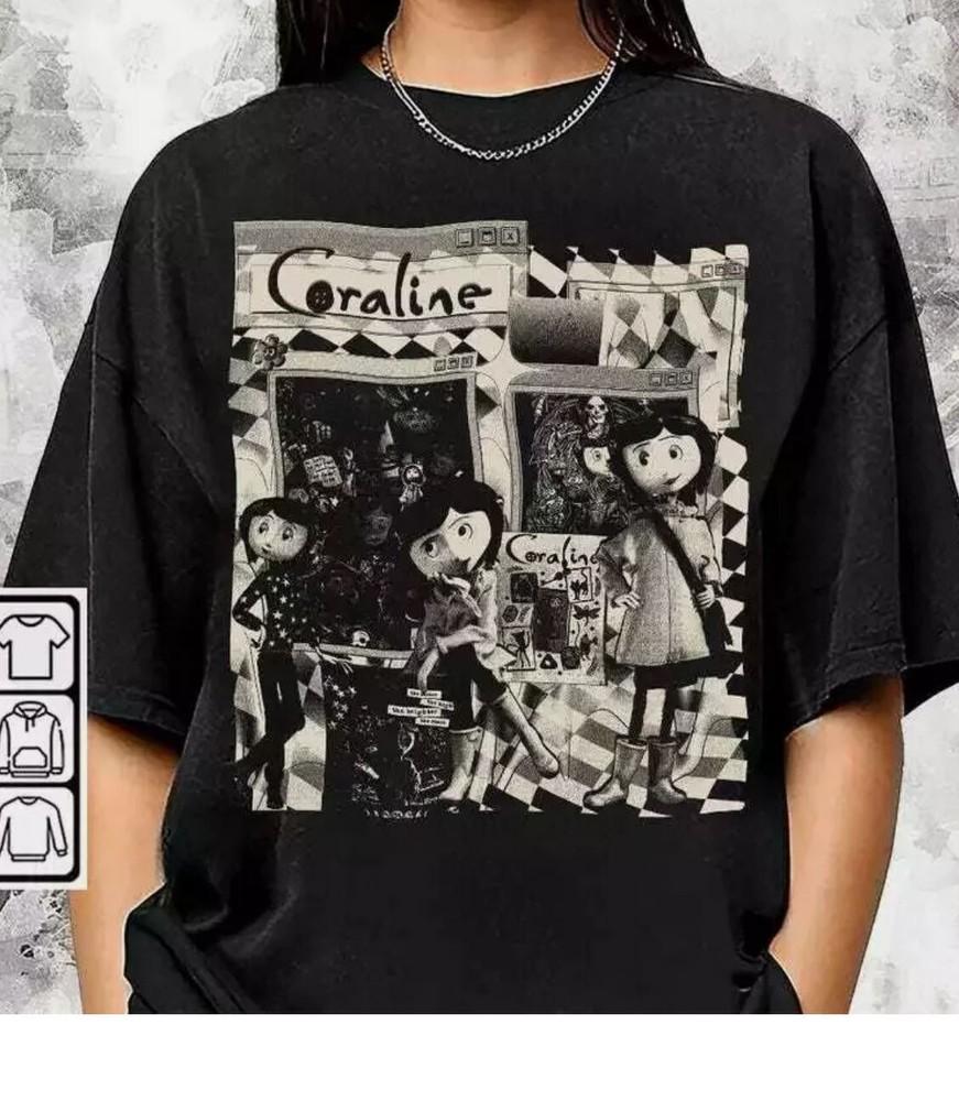 Хоррор Коралина Фильм Футболка, Хэллоуин Коралина Унисекс Футболка XXXXL